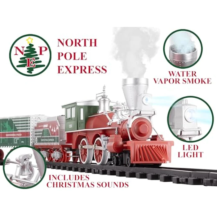 Lionel North Pole Express Battery O Gauge Toy Train Set with Remote, Locomotive, Train Cars, & Track with Authentic Train Sounds, Lights, & Water Vapor Smoke Effects for Kids 4+ by Lionel - Image 2