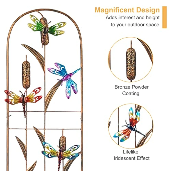 LEWIS&WAYNE 2 Pack Metal Garden Trellis with Colorful Dragonfly 60 Inch High Outdoor Decoration Arched Fence Trellis for Climbing Plants for Patio, Lawn, Yard, Backyard, Wall Brackets by LEWIS&WAYNE - Image 3