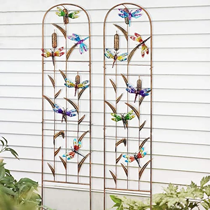 LEWIS&WAYNE 2 Pack Metal Garden Trellis with Colorful Dragonfly 60 Inch High Outdoor Decoration Arched Fence Trellis for Climbing Plants for Patio, Lawn, Yard, Backyard, Wall Brackets by LEWIS&WAYNE - Image 5