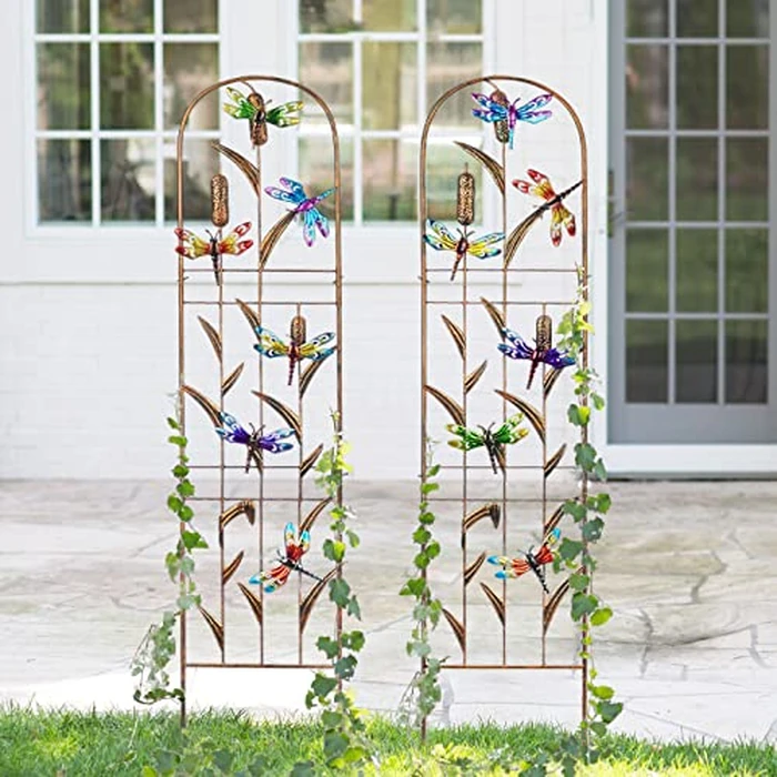 LEWIS&WAYNE 2 Pack Metal Garden Trellis with Colorful Dragonfly 60 Inch High Outdoor Decoration Arched Fence Trellis for Climbing Plants for Patio, Lawn, Yard, Backyard, Wall Brackets by LEWIS&WAYNE - Image 6