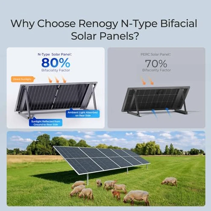 Renogy Solar Panels Bifacial 4Pcs 590 Watt N-Type Monocrystalline 12V 16BB Solar Panel, 25% High Efficiency Solar Module for RV Home Farm Shed Trailer Camper Marine Off-Grid System by Renogy - Image 3