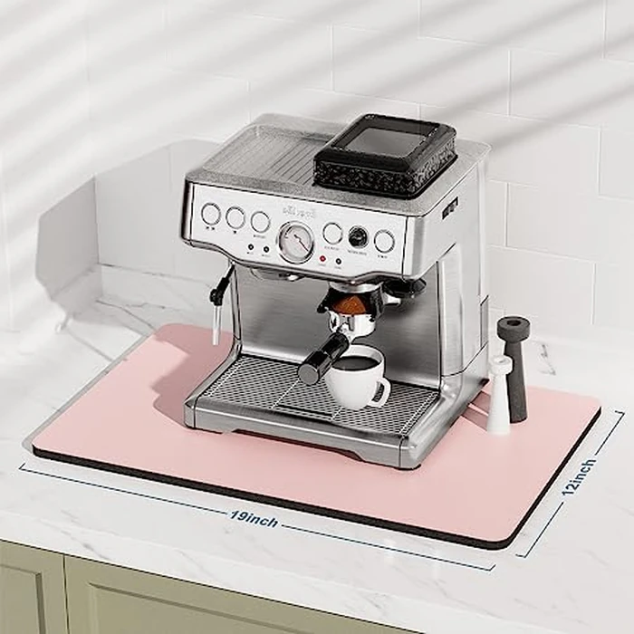 Rnivvi Coffee Mat, 12" x 19" Coffee Bar Mats for Espresso Machine Station Accessories and Organizer, Hide Stain Rubber Backed Absorbent Dish Drying Pad for Kitchen Counter, Cute Bar Decor Pad, Pink by Rnivvi - Image 2