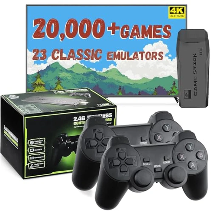 LIUWEI New Retro Gaming Console & Game Stick Pro - 20,000+ Classic Video Games, 23 Emulators, Dual Wireless Controllers, 4K HDMI Output, Plug & Play, Compatible with TV, PC, Projector, 64GB by LIUWEI - Image 1