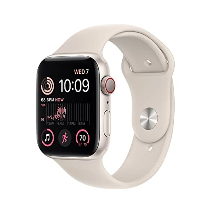 Apple Watch SE (2nd Gen) (GPS + Cellular, 44mm) - Starlight Aluminum Case with Starlight Sport Band, S/M (Renewed) by Apple - Image 1