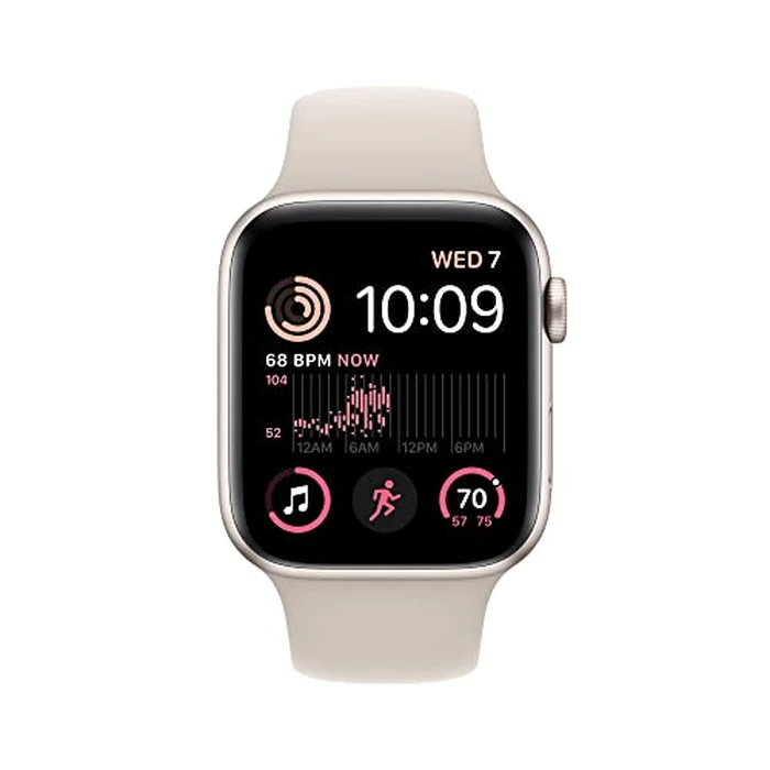 Apple Watch SE (2nd Gen) (GPS + Cellular, 44mm) - Starlight Aluminum Case with Starlight Sport Band, S/M (Renewed) by Apple - Image 2
