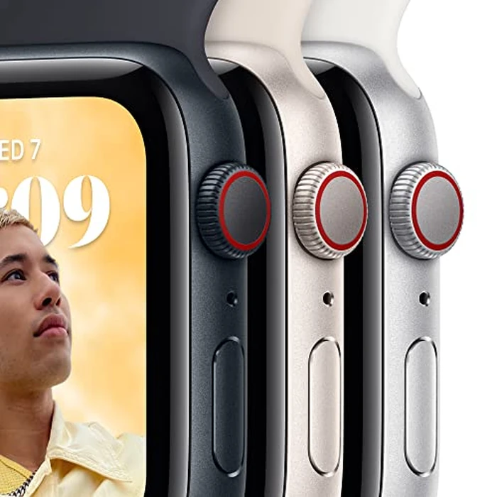 Apple Watch SE (2nd Gen) (GPS + Cellular, 44mm) - Starlight Aluminum Case with Starlight Sport Band, S/M (Renewed) by Apple - Image 3