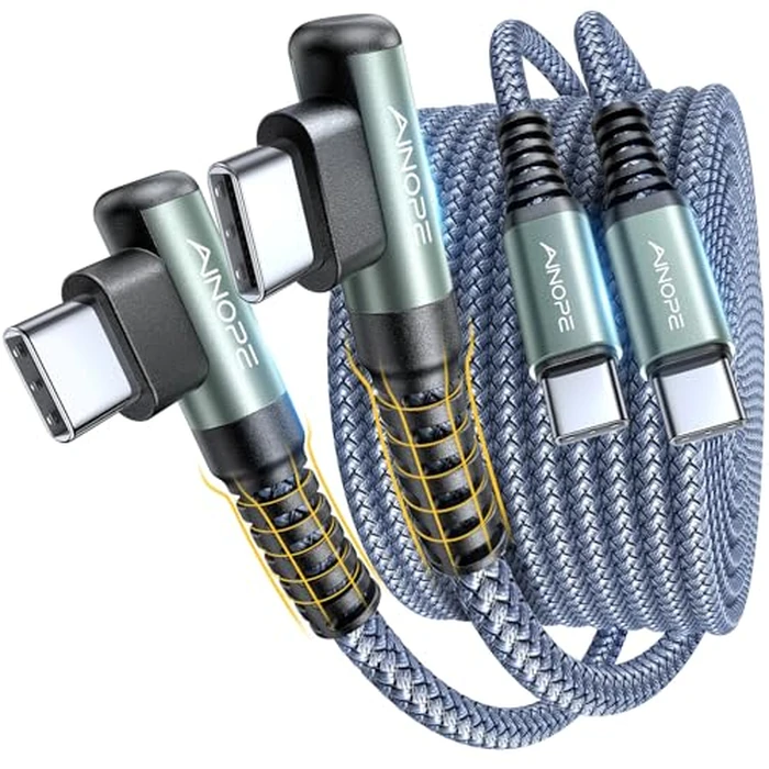 AINOPE USB C to USB C Cable (60W 2Pack 6.6ft) C to C Cable Fast Charging Type C Charger Fast Charging, Right Angle for Charging While Gaming & Lying Down Fit for iPhone 17 Pro Max Samsung iPad MacBook by AINOPE - Used - Like New condition