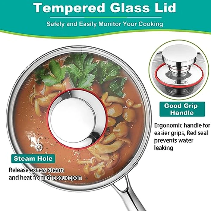 P&P CHEF 3 Quarts Tri-Ply Stockpot and Saucepan, Stainless Steel Sauce Pan with Lid, Cooking Induction Pot, Kitchen Cookware for All Stoves, Non-Toxic, Durable & Dishwasher Safe, 1 Piece by P&P CHEF - Image 3