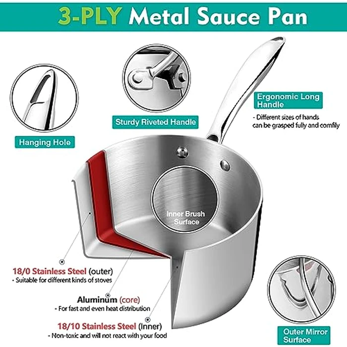 P&P CHEF 3 Quarts Tri-Ply Stockpot and Saucepan, Stainless Steel Sauce Pan with Lid, Cooking Induction Pot, Kitchen Cookware for All Stoves, Non-Toxic, Durable & Dishwasher Safe, 1 Piece by P&P CHEF - Image 4