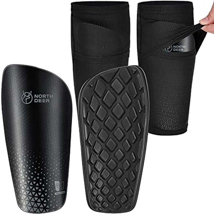 Soccer Shin Guards for Men incl. Sleeves with Optimized Insert Pocket - Protective Soccer Equipment for Kids Adults (Black L) by Northdeer - Image 1