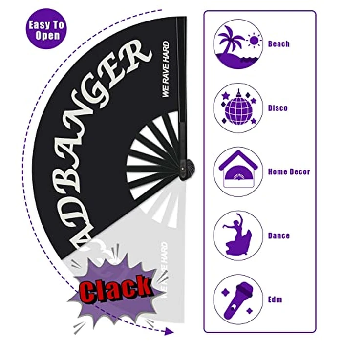 Riccioofy Large Rave Folding Clack Handheld Fan for Men/Women Beach Vacation Essentials Hand Fan for Dance Music Festival Party, Performance, Decorations,Cool Stuff,Beach Vacation Clothes for Women by Riccioofy - Image 4