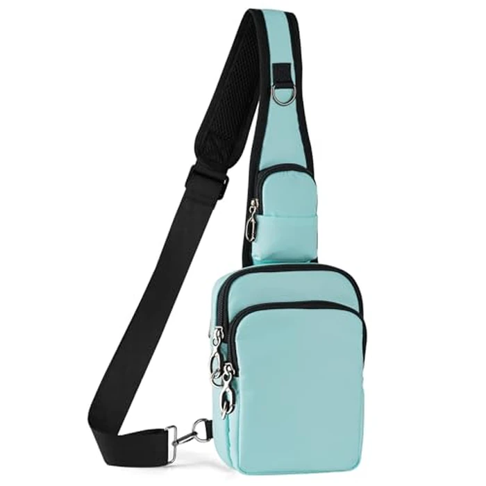 BROADREAM Small Sling Bag for Men Women, Anti-Theft Tech Sling Backpack with Zipper Lock, Fanny Packs Cross Body Chest Bag with RFID Blocking for Travel Hiking Work Sports (Light Blue) by BROADREAM - Image 1