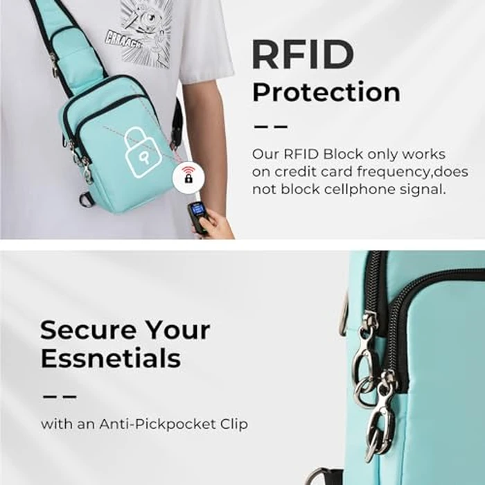 BROADREAM Small Sling Bag for Men Women, Anti-Theft Tech Sling Backpack with Zipper Lock, Fanny Packs Cross Body Chest Bag with RFID Blocking for Travel Hiking Work Sports (Light Blue) by BROADREAM - Image 3