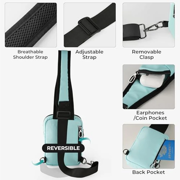 BROADREAM Small Sling Bag for Men Women, Anti-Theft Tech Sling Backpack with Zipper Lock, Fanny Packs Cross Body Chest Bag with RFID Blocking for Travel Hiking Work Sports (Light Blue) by BROADREAM - Image 7