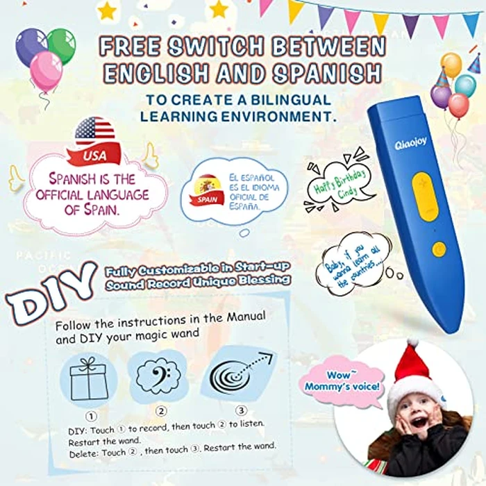 Qiaojoy Bilingual Interactive World Map for Kids Learning and Educational Toys, Talking Electronic Kids World Map i-Poster Geography Games Ages 3 to 12 Years Old, Custom Talking Birthday Gifts Card by Qiaojoy - Image 2