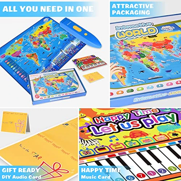 Qiaojoy Bilingual Interactive World Map for Kids Learning and Educational Toys, Talking Electronic Kids World Map i-Poster Geography Games Ages 3 to 12 Years Old, Custom Talking Birthday Gifts Card by Qiaojoy - Image 7