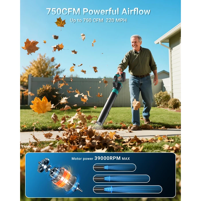 5.2Ah Cordless Leaf Blower 750 CFM 220 MPH with 2 Pack Batteries Powered Electric Leaf Blower, Christmas Garden Tools for Lawn Care, Yard, Patio, Garage by DocSmart - Image 8