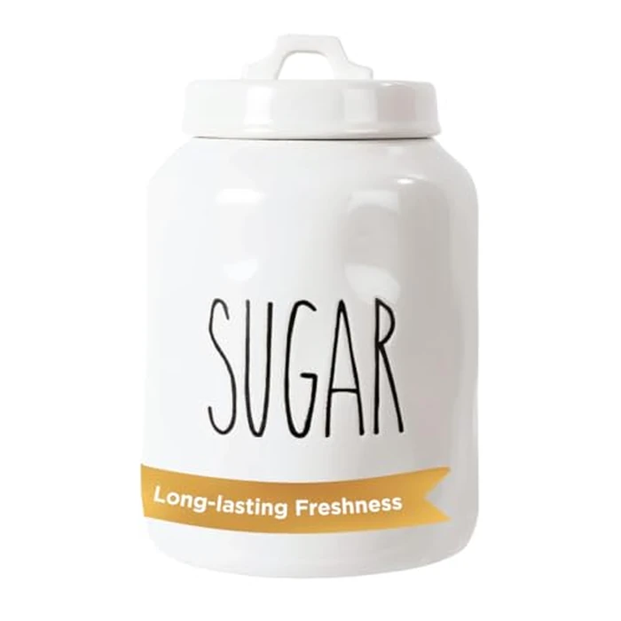 Truu Design Ceramic Sugar Jar, Modern Rae Dunn Farmhouse Design with "SUGAR" Wording, Kitchen Decor and Organization, Airtight Food Storage Container for Sugar Storage, 9.5" H x 3.94" D, White by Truu Design - Image 1