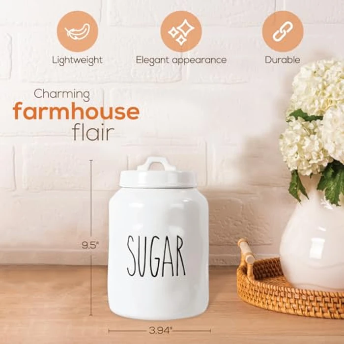 Truu Design Ceramic Sugar Jar, Modern Rae Dunn Farmhouse Design with "SUGAR" Wording, Kitchen Decor and Organization, Airtight Food Storage Container for Sugar Storage, 9.5" H x 3.94" D, White by Truu Design - Image 3