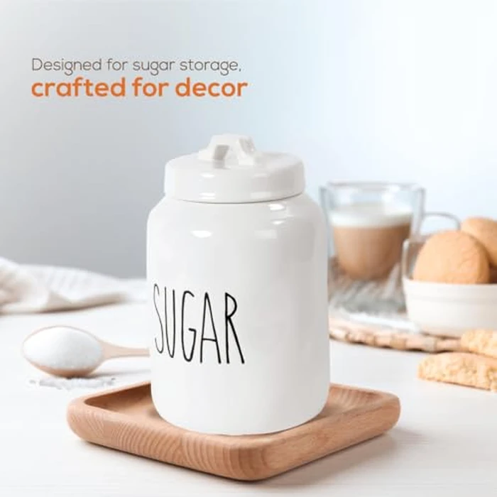 Truu Design Ceramic Sugar Jar, Modern Rae Dunn Farmhouse Design with "SUGAR" Wording, Kitchen Decor and Organization, Airtight Food Storage Container for Sugar Storage, 9.5" H x 3.94" D, White by Truu Design - Image 4
