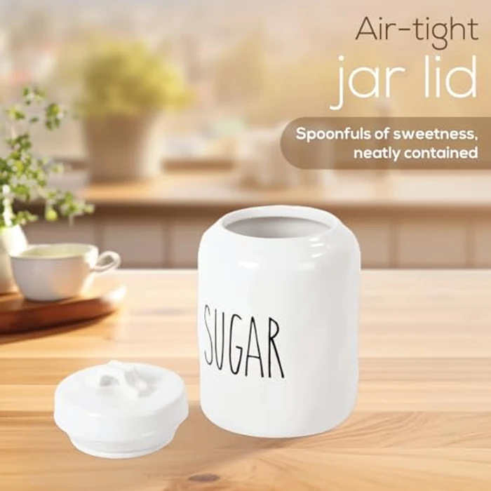 Truu Design Ceramic Sugar Jar, Modern Rae Dunn Farmhouse Design with "SUGAR" Wording, Kitchen Decor and Organization, Airtight Food Storage Container for Sugar Storage, 9.5" H x 3.94" D, White by Truu Design - Image 5