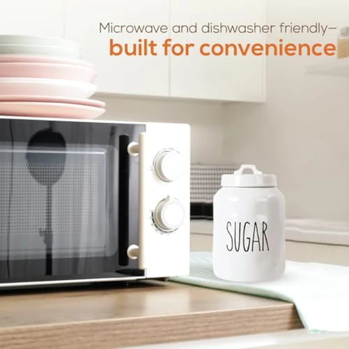 Truu Design Ceramic Sugar Jar, Modern Rae Dunn Farmhouse Design with "SUGAR" Wording, Kitchen Decor and Organization, Airtight Food Storage Container for Sugar Storage, 9.5" H x 3.94" D, White by Truu Design - Image 6