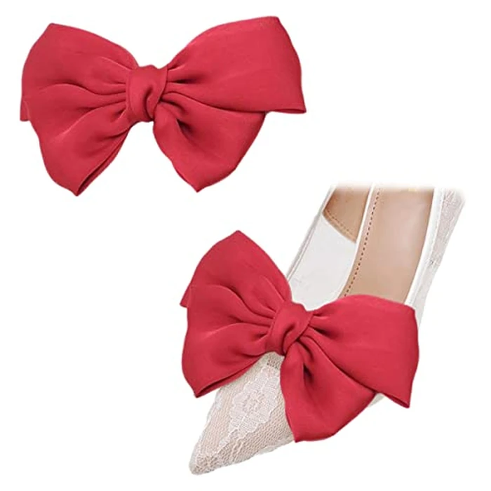 Satin Bow Shoe Clips Solid Color Dots Shoe Clips Elegant Wedding Party Shoes Decoration Bag Clothing Hair Accessories 2 Pcs Red by Shoeklips - Used - Very Good condition