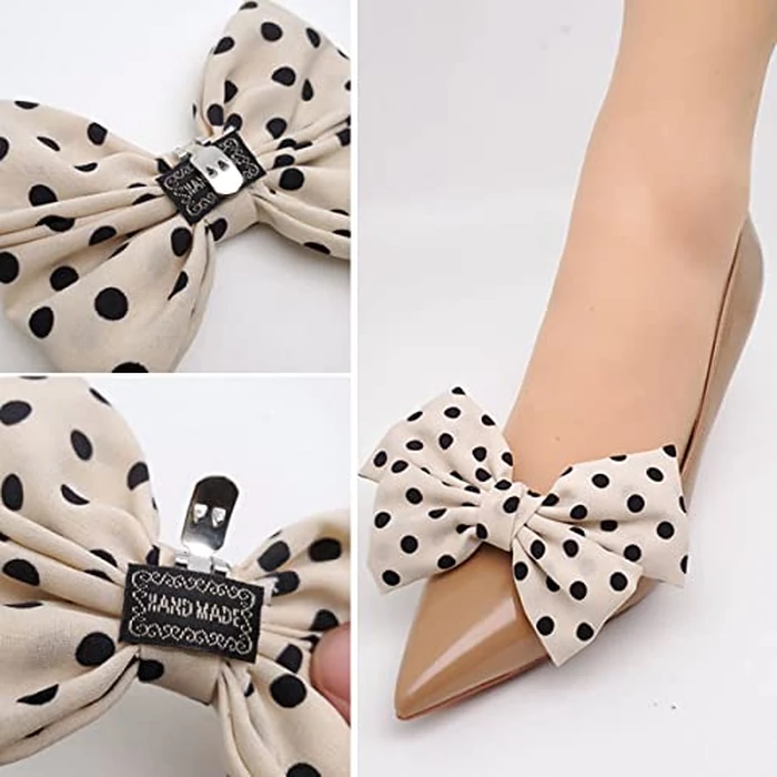 Satin Bow Shoe Clips Solid Color Dots Shoe Clips Elegant Wedding Party Shoes Decoration Bag Clothing Hair Accessories 2 Pcs Red by Shoeklips - Image 2