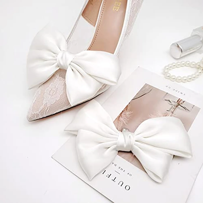 Satin Bow Shoe Clips Solid Color Dots Shoe Clips Elegant Wedding Party Shoes Decoration Bag Clothing Hair Accessories 2 Pcs Red by Shoeklips - Image 7