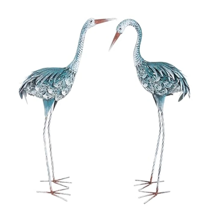 Pure Garden Standing Crane Garden Statue Set of 2-30 and 32-Inch-Tall Metal Yard Art Crane Statues for Outdoor Decor - Yard Crane Garden Sculptures & Figures- Lawn Ornaments for Patio or Pond by Pure Garden - Used - Like New condition - US$56.93