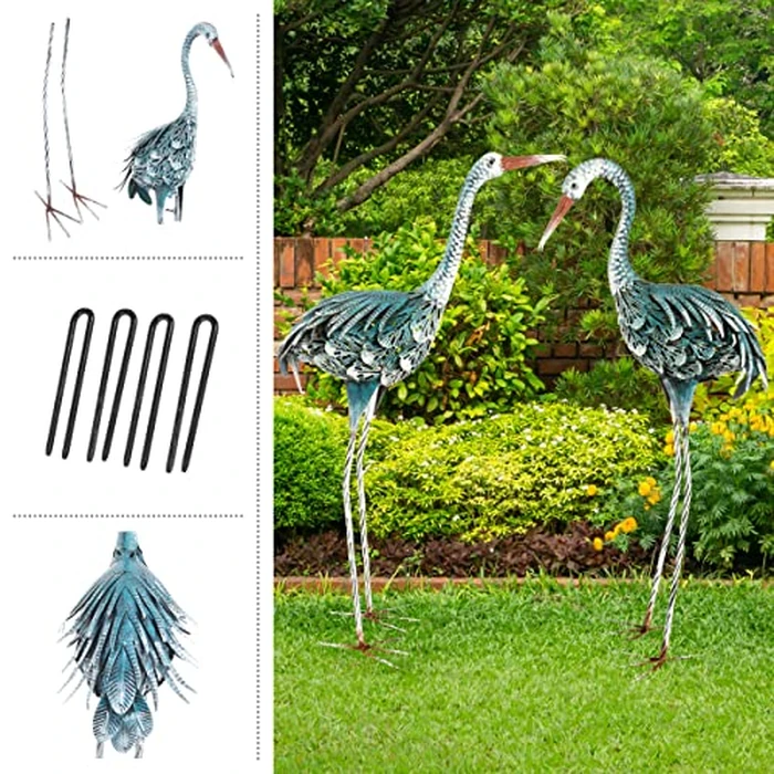 Pure Garden Standing Crane Garden Statue Set of 2-30 and 32-Inch-Tall Metal Yard Art Crane Statues for Outdoor Decor - Yard Crane Garden Sculptures & Figures- Lawn Ornaments for Patio or Pond by Pure Garden - Image 4