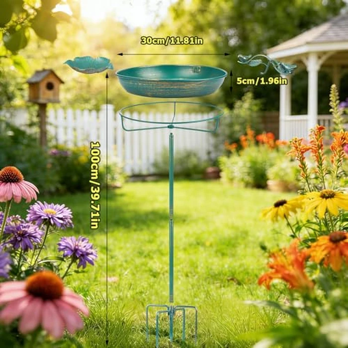 Mellbree Bird Bath for Outside, 12" Dia 39" H Lake Blue with Gold Gilding Metal birdbath for Outdoors, Freestanding with Perch & Feeder Bowl, Multi-Functional for Garden Patio Yard Lawn Outdoor Decor by Mellbree - Image 8