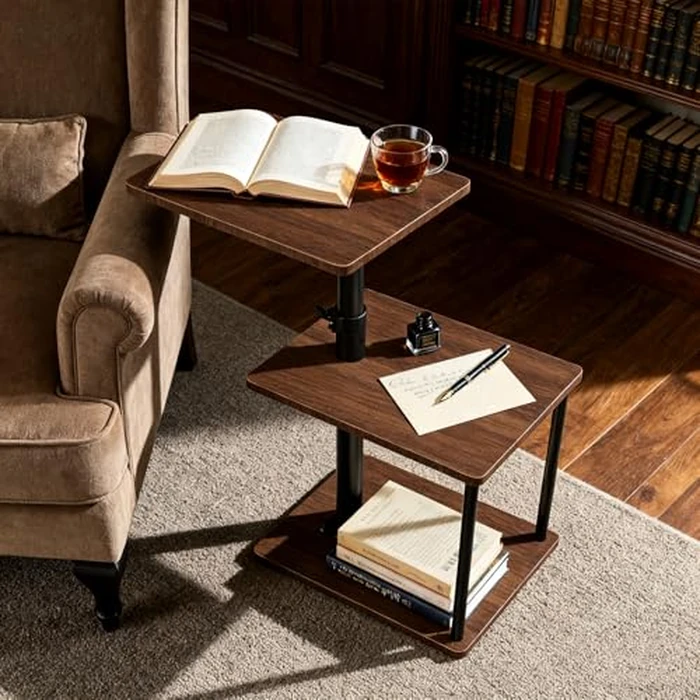 Faesun Swivel Side Table for Couch Arm, Height Adjustable C Shaped End Table for Recliner or Bed, Tv Trays with Storage Shelf for Small Spaces- Small Nightstand for Living Room, Bedroom by Faesun - Image 2