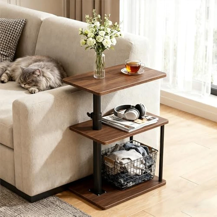 Faesun Swivel Side Table for Couch Arm, Height Adjustable C Shaped End Table for Recliner or Bed, Tv Trays with Storage Shelf for Small Spaces- Small Nightstand for Living Room, Bedroom by Faesun - Image 3