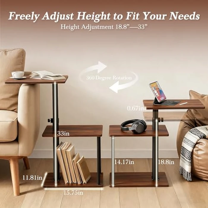 Faesun Swivel Side Table for Couch Arm, Height Adjustable C Shaped End Table for Recliner or Bed, Tv Trays with Storage Shelf for Small Spaces- Small Nightstand for Living Room, Bedroom by Faesun - Image 7