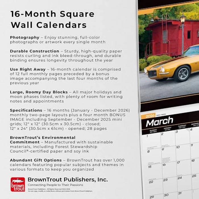 Camaro OFFICIAL | 2026 12 x 24 Inch (Hanging) Monthly Square Wall Calendar | BrownTrout | Chevrolet Motor Muscle Car by BrownTrout - Image 3