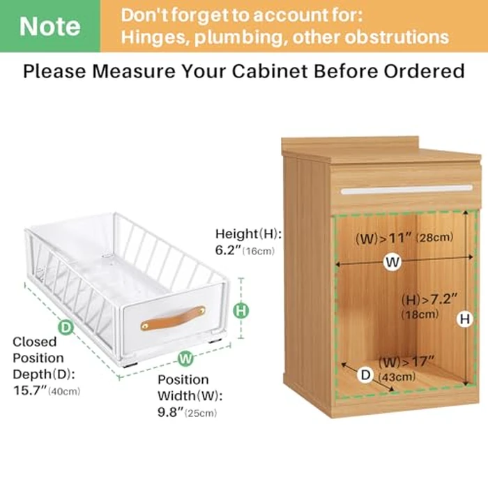 Pull out Cabinet Organizer,Heavy Duty Slide out Pantry Shelves Drawer Storage with Adhesive Nano Film,Sliding Mesh Cabinet Basket with Handle for Kitchen, Bathroom, Home, 9.8"W X 15.7"D X 6.2"H,White by Kitstorack - Image 2