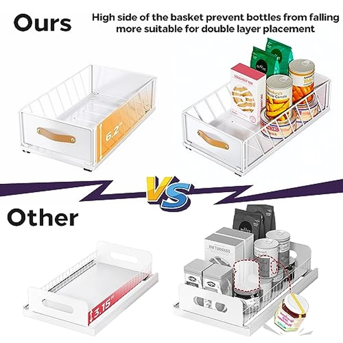 Pull out Cabinet Organizer,Heavy Duty Slide out Pantry Shelves Drawer Storage with Adhesive Nano Film,Sliding Mesh Cabinet Basket with Handle for Kitchen, Bathroom, Home, 9.8"W X 15.7"D X 6.2"H,White by Kitstorack - Image 4