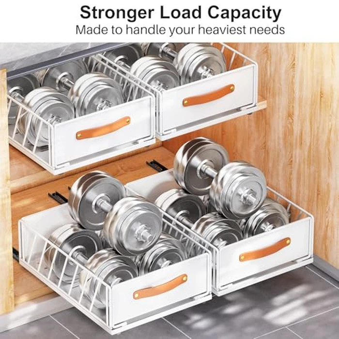 Pull out Cabinet Organizer,Heavy Duty Slide out Pantry Shelves Drawer Storage with Adhesive Nano Film,Sliding Mesh Cabinet Basket with Handle for Kitchen, Bathroom, Home, 9.8"W X 15.7"D X 6.2"H,White by Kitstorack - Image 5