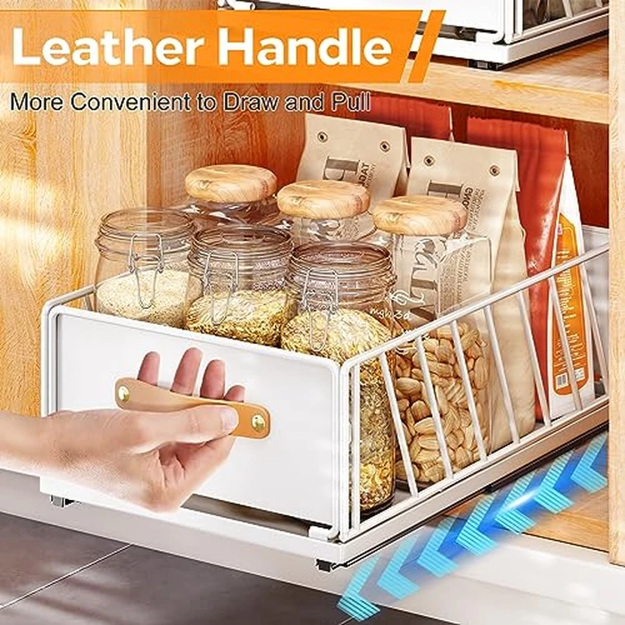 Pull out Cabinet Organizer,Heavy Duty Slide out Pantry Shelves Drawer Storage with Adhesive Nano Film,Sliding Mesh Cabinet Basket with Handle for Kitchen, Bathroom, Home, 9.8"W X 15.7"D X 6.2"H,White by Kitstorack - Image 7