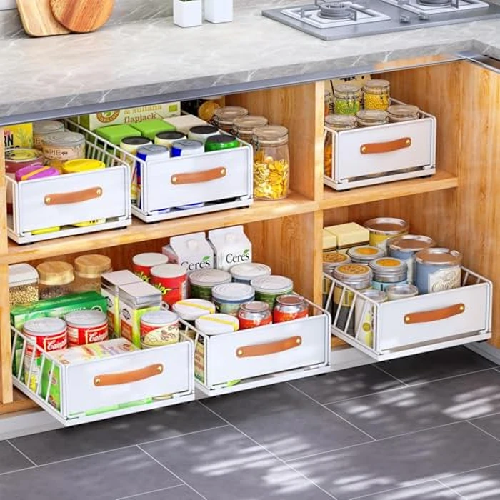 Pull out Cabinet Organizer,Heavy Duty Slide out Pantry Shelves Drawer Storage with Adhesive Nano Film,Sliding Mesh Cabinet Basket with Handle for Kitchen, Bathroom, Home, 9.8"W X 15.7"D X 6.2"H,White by Kitstorack - Image 9