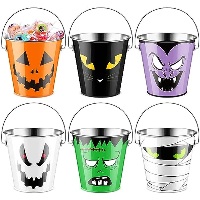 Tioncy 12 Pcs Halloween Pumpkin Bucket Bulk Metal Trick Treat Party Favors Pail with Handle Small Candy Pumpkin Bucket Jack O Lantern Basket for Trick or Treat Party Favor Supplies by Tioncy - Image 1