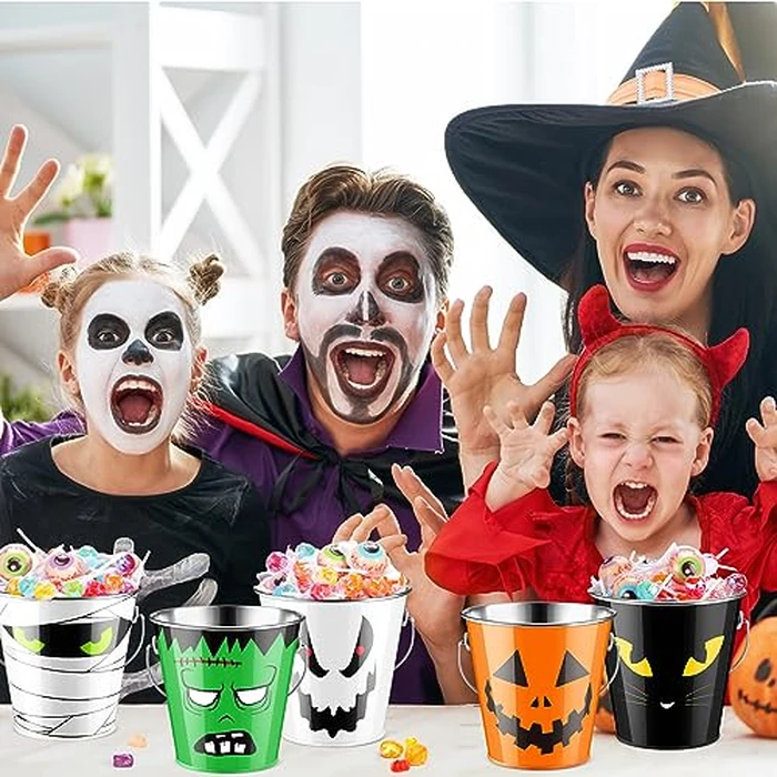 Tioncy 12 Pcs Halloween Pumpkin Bucket Bulk Metal Trick Treat Party Favors Pail with Handle Small Candy Pumpkin Bucket Jack O Lantern Basket for Trick or Treat Party Favor Supplies by Tioncy - Image 5