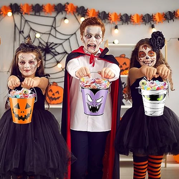 Tioncy 12 Pcs Halloween Pumpkin Bucket Bulk Metal Trick Treat Party Favors Pail with Handle Small Candy Pumpkin Bucket Jack O Lantern Basket for Trick or Treat Party Favor Supplies by Tioncy - Image 7