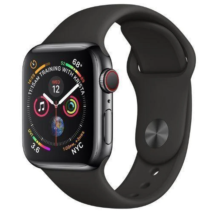 Apple Watch Series 4 (Cellular + GPS) - 16GB - 44mm - Space Black Stainless Steel Case with Black Rubber Sport Band by Apple - Image 2