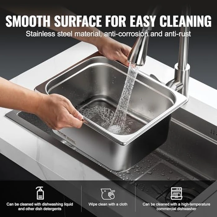 VEVOR 8 Pack Hotel Pans with Lids, 1/2 Size Anti-Jam Steam Pan, 0.8mm Thick Stainless Steel Steam Table Pan, 4-Inch Deep Commercial Table Pan, Catering Storage Food Pan, for Industrial & Scientific by VEVOR - Image 6