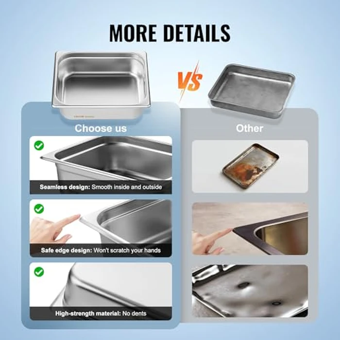 VEVOR 8 Pack Hotel Pans with Lids, 1/2 Size Anti-Jam Steam Pan, 0.8mm Thick Stainless Steel Steam Table Pan, 4-Inch Deep Commercial Table Pan, Catering Storage Food Pan, for Industrial & Scientific by VEVOR - Image 7