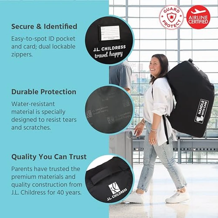 J.L. Childress Padded Infant Car Seat Bag - Travel Bag for Airplane, Fits Most Baby & Infant Car Seats, Compatible with UPPAbaby, Nuna, & Chicco, Airport Accessories, AirTag Compatible- Premier, Black by J.L. Childress - Image 6