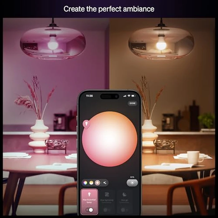 Philips Hue Essential Smart LED A19 Bulb, White and Color Ambiance, E26 Base, 8.8W, 2200K-6500K, 800 Lumens, Dimmable, Works with Alexa, Google, and Apple Home, 4-Pack by Philips Hue - Image 3