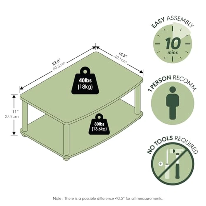 Furinno TURN-N-TUBE TV Riser Stand, 2-Tier Small Elevated No Tools TV Stand with Plastic Poles, TV Console for TV up to 32 inch, 15.8 x 23.8 x 11, for Living Room, Bedroom, Espresso by Furinno - Image 3